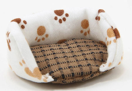 Dollhouse miniature DOG BED, SMALL, PAW PRINT WITH CHECKER PATTERN PRINT